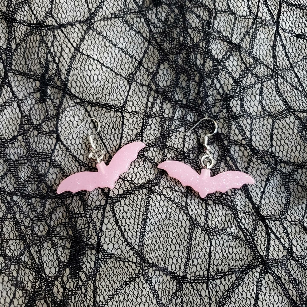 Shimmery Pink Bat Earrings